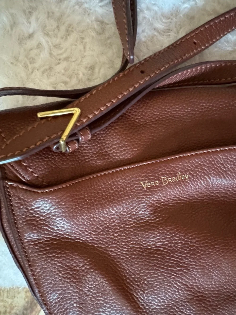 Vera Bradley Chestnut Brown Pebble Leather Shoulder Bag - Picture 9 of 9